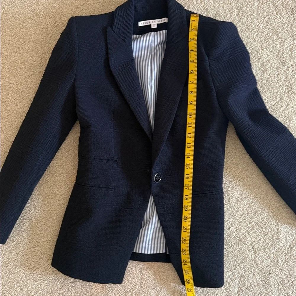 Veronica Beard Navy Textured One-Button Blazer - Picture 4 of 6